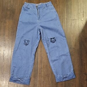 Osuma Goods Women's Blue Jeans with Bow Detail And Leg Embroidery